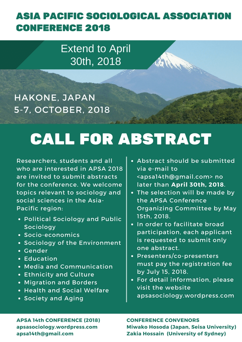 APSA 2018: Call for abstract&nbsp;(extended)
